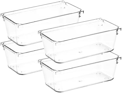 4 Pack Drawer Organizers, 3"X 6" Clear Acrylic Storage Bins