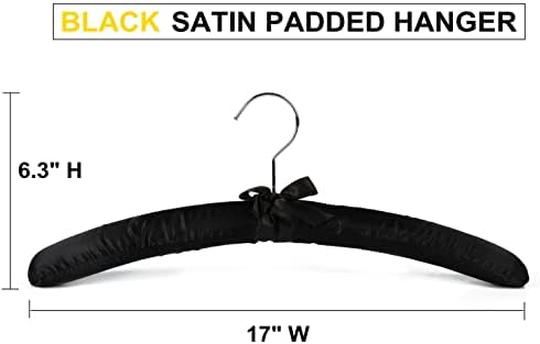 Amber Home 5 Pack Large Black Satin Padded Hangers for Women Clothing 17"