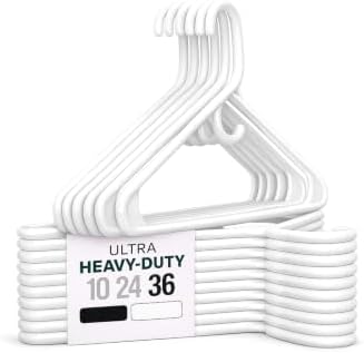Heavy Duty Clothes Hangers, 36 Pack - Space Saving, Ultra Strong White Plastic - Hang Your Belt, Pants, Coat, Shirt, Shorts, Jeans, Sweater and More - Bulk Closet Storage for Adults Clothing