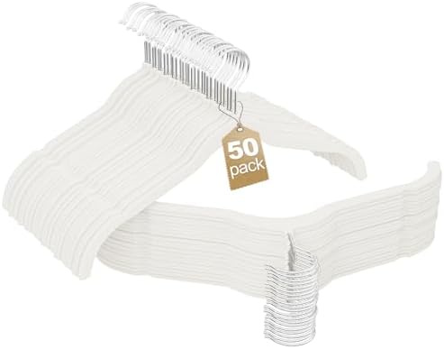 Velvet Shirt Hangers 50 Pack, No Shoulder Bumps for Clothes (White)
