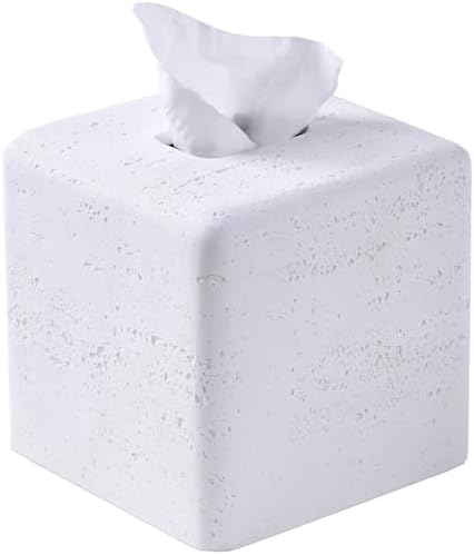 Travertine Look Square Tissue Box Cover for Bathroom Counter, Nightstand