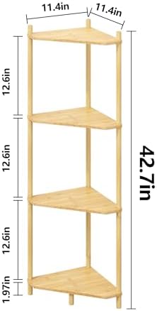 Corner Shelf Stand - 4 Tier Bamboo Small Corner Bookshelf for Office Kitchen Bedroom Plant Stand Living Room Decor Small