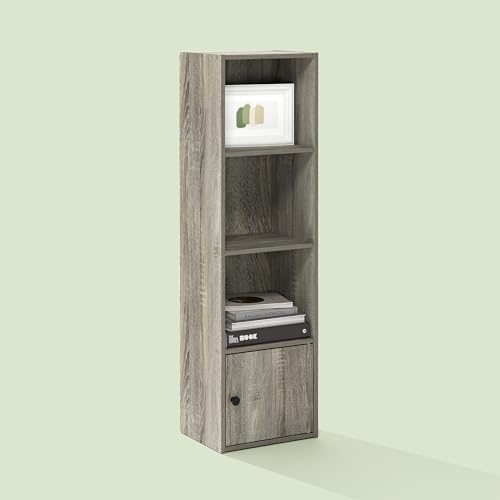 Hagen 4-Tier Bookshelf, 42 Inch Tall Bookcase with Open Shelves and Door, for Living Room, Home Office, Olive Oak