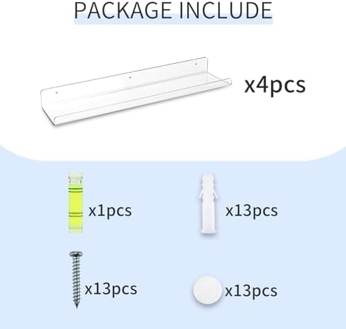 RLAVBL 4 Pack Acrylic Shelves, 15" Floating Wall Shelves for Bedroom, Living Room, Bathroom, Kitchen Storage