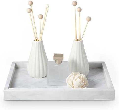 Natural Marble Vanity Tray - 4.66 lbs (2.1kg) Ultra-Heavy Solid Stone Tray - 11.8" x 7.9" Rectangle Bathroom Organizer f
