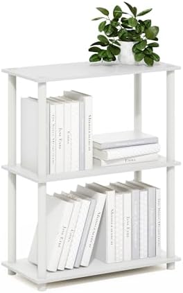Furinno Turn-N-Tube Toolless Assembly Storage Shelves, 3-Tier White Book Shelf, Open Storage Bookshelf, for Organization