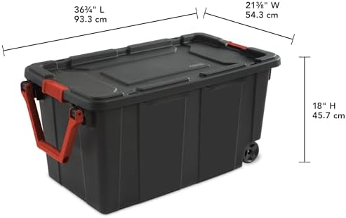 160 Quart Wheeled Stacker Tote, Extra Large Durable Clear Bin, Latch Lid and Pull Handle, 2 Count (Black)