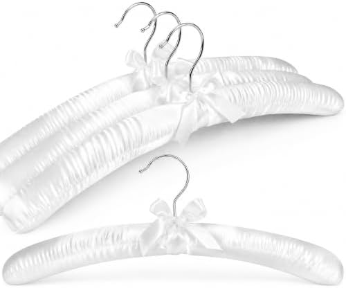 HOUSE DAY 4 Pack White Satin Padded Hangers for Women Clothing, 17 Inch