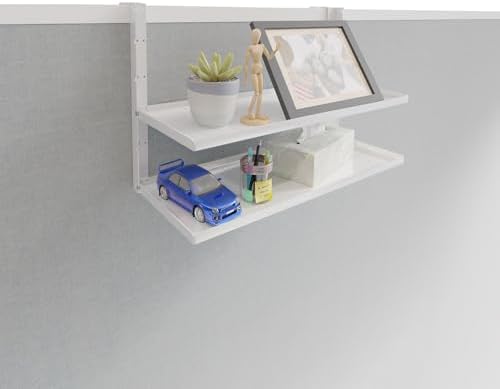 Office Cubicle Shelf - 13.8'' x 5.9'' Dual-Tier Storage Organizer Floating Corner Rack Hanging Shelf Height Adjustable H