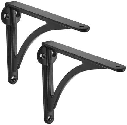 Khtumeware 100% Solid Brass Decorative Shelf Brackets, 8-inch Wall-Mounted Shelving Brackets, 2-Pack Matte Black Vintage