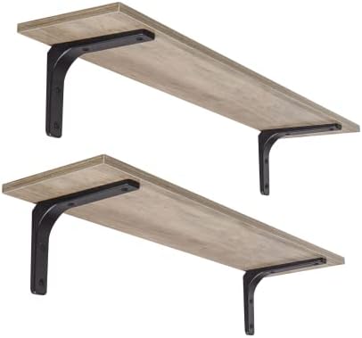 DINZI LVJ Long Wall Shelves, 31.5Inch Wooden Wall Mounted Shelves, Set of 2