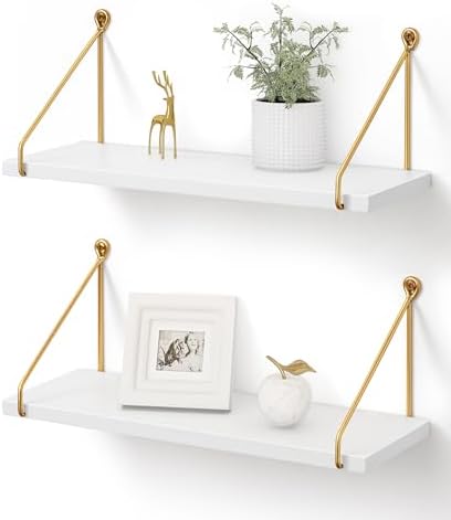 Afuly Floating Shelves for Wall, White and Gold Shelf, Display Wall Shelves
