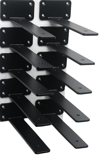 10 Pack - 8 inch Black Hidden L Shelf Bracket (1/5 Inch Thicked) Iron Floating Shelf Brackets Rustic Industrial Metal Br