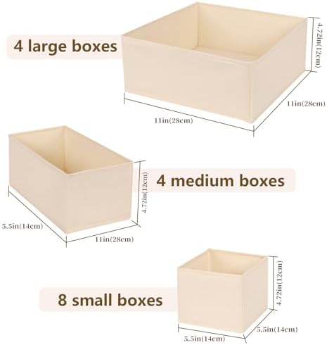 Drawer Organizer Clothes, 16 Pack Dresser Organizer Bins, Foldable Closet Organizers and Storage Fabric Dresser Bins, Shallow Drawer Dividers for Clothing, Underwears, Socks, Tie