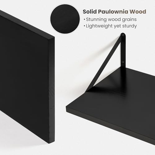 Marsmiles Deep Floating Shelves, 48'' x 12'' Black Wood Shelves Set of 2
