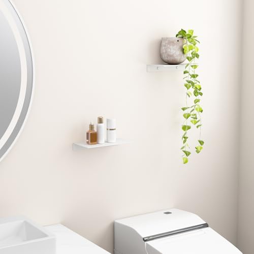Danpoo 8 inch White Small Floating Shelves for Wall Organizer & Storage, Mini Display Shelves, Metal Wall Shelves for Ba