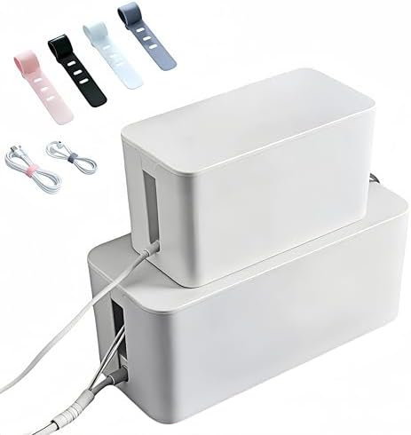 1 Large + 1 Small Cable Management Box Set – 2-Piece Cord Organizer Box, Home Office Desk Wire Storage & Cable Managemen