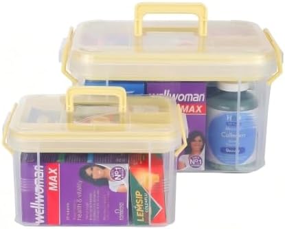 Set of 2 Medicine Organizer - Plastic Storage Box with Handle Yellow