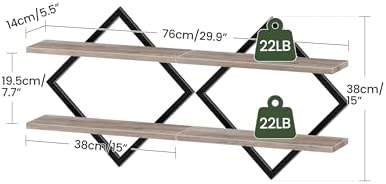 CHOEZON Floating Shelves for Wall, Set of 2 Wall Mounted Shelves, 2-Tier Hanging Shelves, for Living Room, Bedroom, Kitc