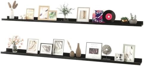 Black Floating Shelves for Wall Decor, 71 in Shelf with Lip, 2 Set