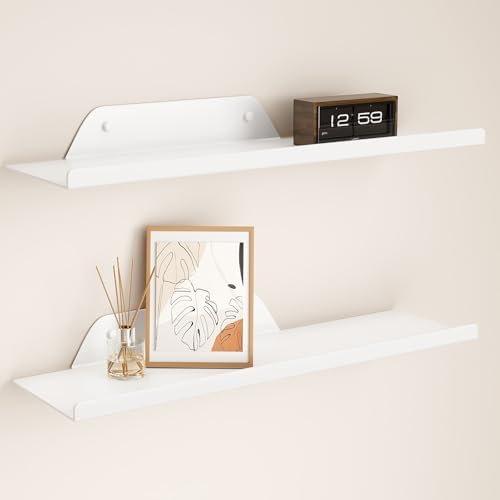 Floating Shelves for Wall, Off Center Metal Shelves for Living Room, White Floating Shelves for Wall Decor, 12” Hanging 