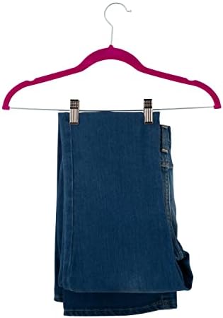 Simplify 6 Pack Slim Velvet Hangers with Skirt or Pant Clips, Space Saver, Prevent Garment Creases, Swivel Neck, Durable, Fuchsia