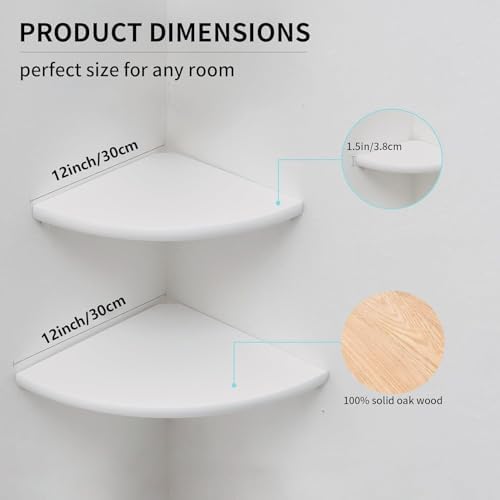 White Corner Shelf, Wall Mount 12inch Natural Oak Wood Floating Corner Wall Shelf Round End Small Corner Nightstand Plan