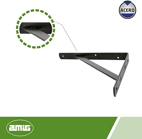 Amig - Support for Wall Shelves | Bracket for Shelves | Angle for Shelves | Steel | Black | Dimensions: 15´7" x 10´8" | 