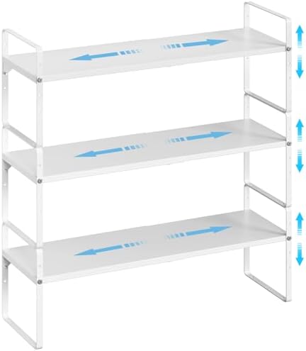 15.5 to 25.5 Inch Kitchen Cabinet Shelf Organizers, Adjustable Kitchen Counter Shelf Organizer, Set of 3 Expandable Coun