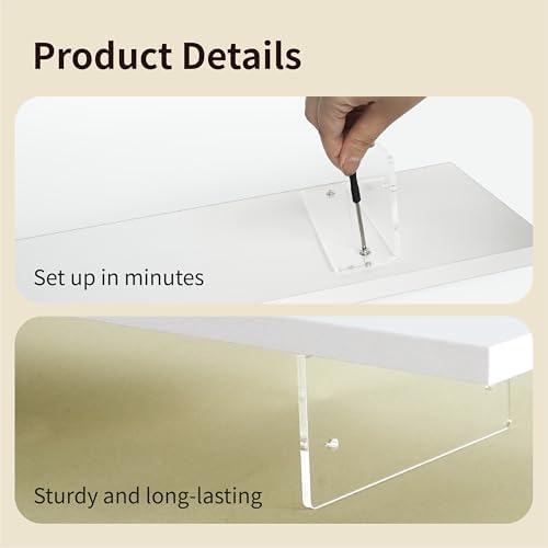 Wood Monitor Stand Riser with Acrylic Legs, Computer Screen Stand Desk Organizer, 31.5 x 7.9 x 3.1 inch, Hold up to 66 l
