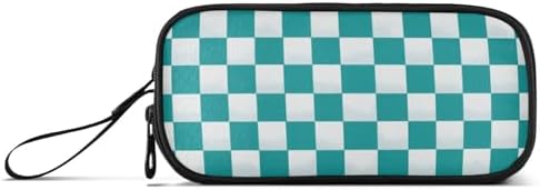 Wfrish Blue Checkerboard Pencil Case Football Pencil Pouch Big Capacity 3 Compartments Back to School Supplies for Teen Girl Boy Pouch Pen Bag Large Storage Organizer with Zipper Handle for Men Women