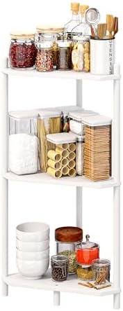 Corner Shelf Stand - 3 Tier Bamboo Small Corner Bookshelf for Office Kitchen Bedroom Plant Stand Living Room Decor Small