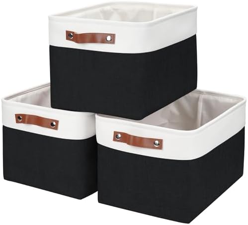 Bagnizer Storage Bins Large Fabric Storage Baskets for Shelves 3 Pack, Decorative Linen Closet Baskets with Handles for 