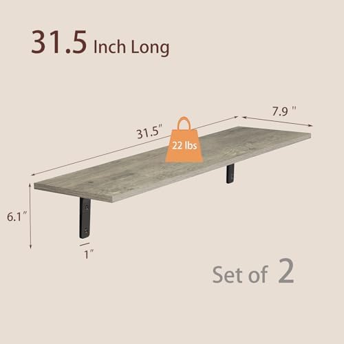 DINZI LVJ Long Wall Shelves, 31.5Inch Wooden Wall Mounted Shelves, Set of 2