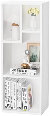 VECELO Modern White Bookshelf, 31.3" H Freestanding Open Cubby Storage Cabinet with Uneven Compartments, Narrow Bookcase