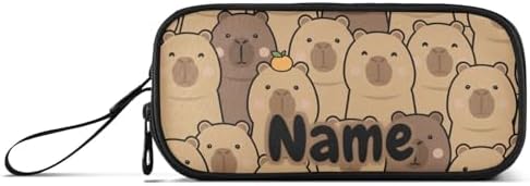 Custom Cute Capybara with Orange Pencil Case Box Boys Girls Personalized Name Large Pencil Pouch Stationery Pen Bag Organizer for Kids Adults School Office