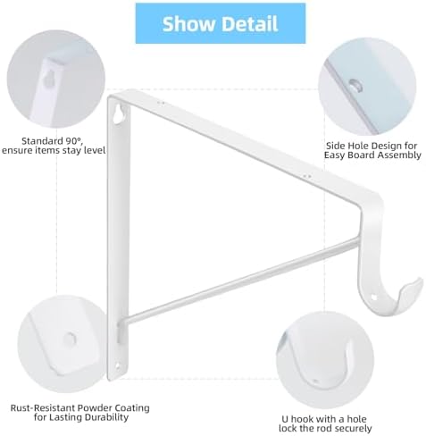 10-Pack Closet Rod Bracket, 10.8x10.8Inch Closet Shelf Brackets Heavy Duty Wall Mounted, Matte White Steel Closet Rod Su