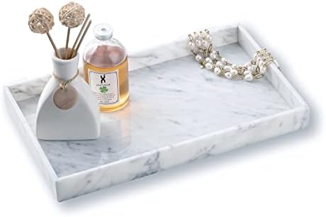 𝐈𝐭𝐚𝐥𝐢𝐚𝐧 𝟏𝟎𝟎% Marble Vanity Tray (12x7in), Counter Organizer for Bathroom, Kitchen, Dresser, Coffee Table, Serving, Decor