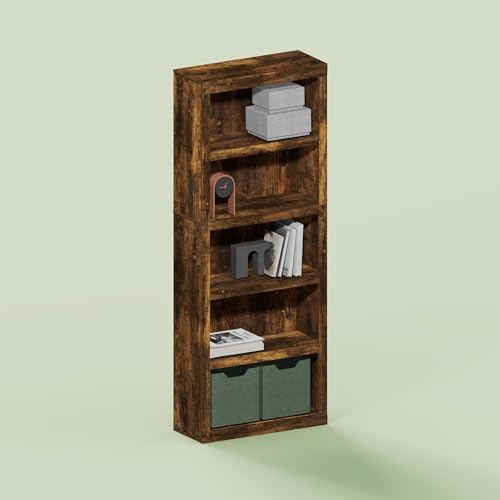 Hagen 5-Tier Bookcase, Bookshelf, for Living Room and Home Office, Rustic Brown