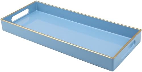 Blue Bathroom Vanity Tray for Countertop, Small Plastic Toilet Tank Versatile Storage & Organization Tray for Makeup, Pe