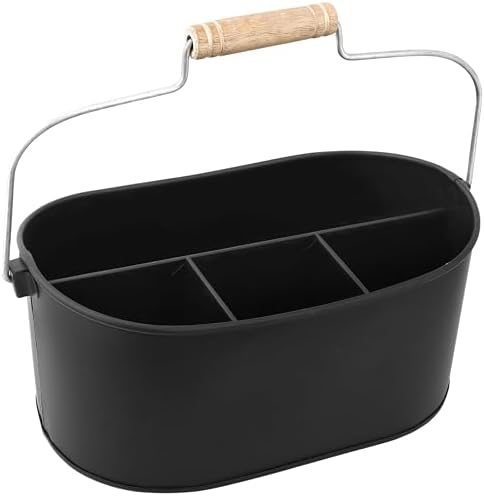 Alpha Living Home Flatware Caddy Black 4 Compartment Metal Cutlery Holder