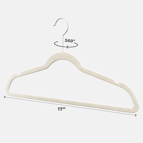 Home-it Premium Velvet Hangers 50 Pack - Ivory Suit Hangers Non Slip - Heavy Duty Clothes Hangers for Closet, Jacket, Shirt, Pants and Suit, Hook Swivel 360 - Ultra Thin