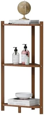 Wisuce Bamboo Small Corner Shelf Stand, 3-Tier Brown Corner Bookshelf