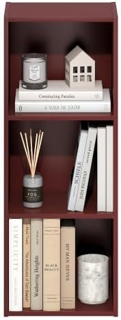 Furinno Luder 3-Cube Book Shelf, Bookshelf, Bookcase, Dark Red