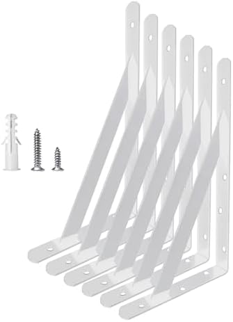 Heavy Duty Shelf Brackets Wall Mount Steel Bracket Wall Brackets for Shelves (White, 16 x 10 Inch-3 Pairs)