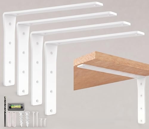4 Pack Heavy Duty Shelf Brackets 16 Inch by Balin Designs – White Decorative L Bracket for Shelves, Metal Shelf Support 