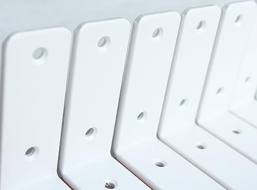 6 Pack - L 6" x H 4" x W1.5, 5mm Thick White L Shelf Bracket, Iron Shelf Brackets, Metal Shelf Brackets, Floating Shelf,