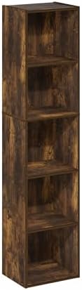 Furinno PASIR Book Shelf, 5-Tier Modern Bookshelf, Open Shelves Bookcase, 9 x 12 x 52, for Living Room, Bedroom, Home Of