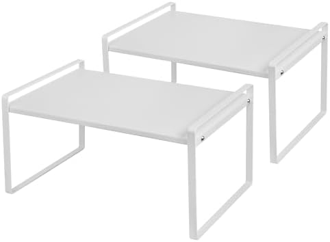 Nxconsu Stackable Cabinet Shelf Organizer 2 Pack, Wide Tall White