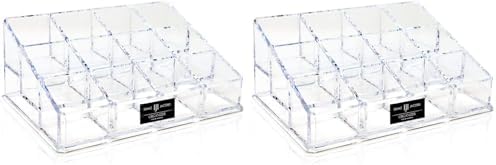 Isaac Jacobs Clear Acrylic 12 Compartment Nail Polish Holder, Organizer for Makeup, Essential Oils, Storage Solution, Ra